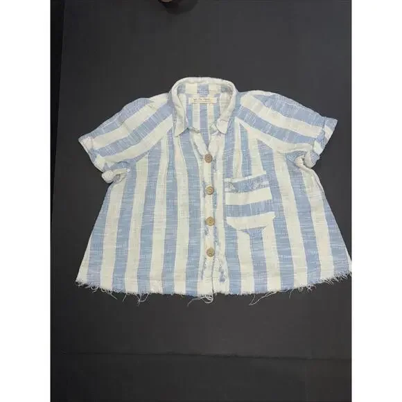 We the Free Classic Boho‎ Beach Gauze Cropped Fringe Striped Button Blouse Small - Picture 11 of 15